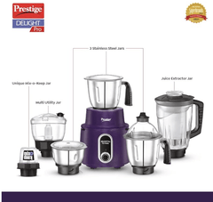 Prestige Delight Pro Mixer Grinder 750 W, 6 Jars, (1500 ml, 1000 ml, 1500 ml, 450 ml) (Purple)-2