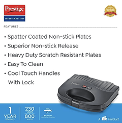 Prestige PGFSP - Spatter Coated Non-stick Sandwich Toasters With fixed Grill Plate , Black-2