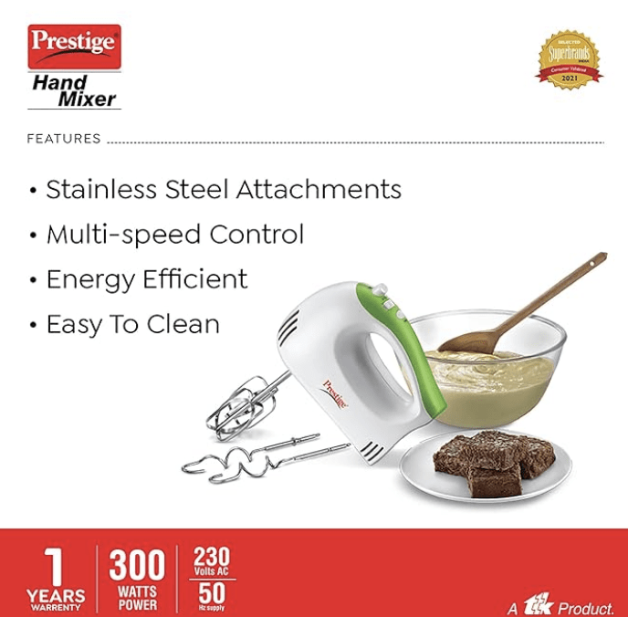 Prestige PHM 1.0 300-Watt Hand Blender with One Touch Turbo Button (Green White)-2