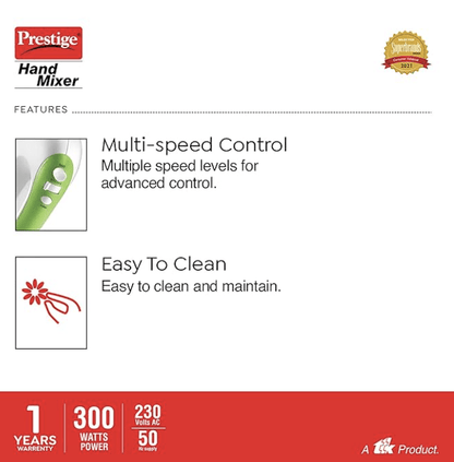 பிரெஸ்டீஜ் PHM 1.0 300-வாட் ஹேண்ட் பிளெண்டர் வித் ஒன் டச் டர்போ பட்டன் (பச்சை வெள்ளை) 