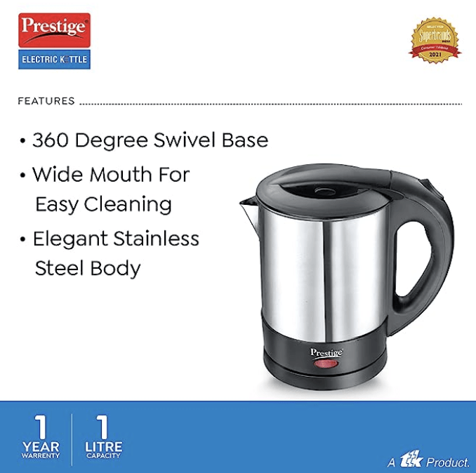 Prestige Electric Kettle Pkss (1350 Watts) 1.0Ltr-Stainless Steel,1 Liter