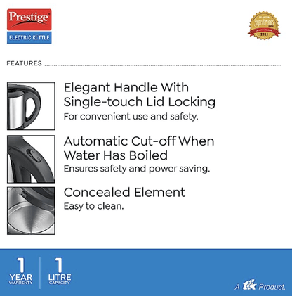 Prestige Electric Kettle Pkss (1350 Watts) 1.0Ltr-Stainless Steel,1 Liter