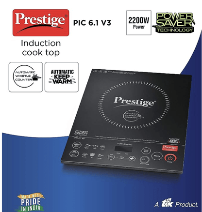प्रेस्टीज PIC 6.1 V3 PIC 2200 वॉट इंडक्शन कुकटॉप | काला | स्वचालित सीटी काउंटर | फेदर टच बटन | गर्म रखने का फंक्शन | डुअल हीट सेंसर 