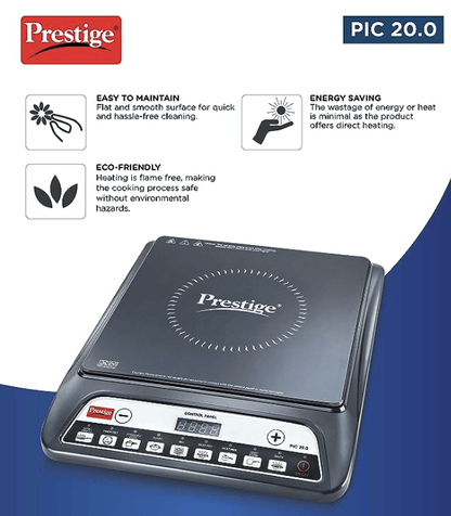 பிரெஸ்டீஜ் பிக் 20 நியோ இண்டக்ஷன் குக்டாப் 1600W | இந்திய மெனு விருப்பங்கள் | தானியங்கி மின்னழுத்த சீராக்கி | பயனர் முன்-செட், கையேடு, கருப்பு நிறத்துடன் கூடிய டைமர் 