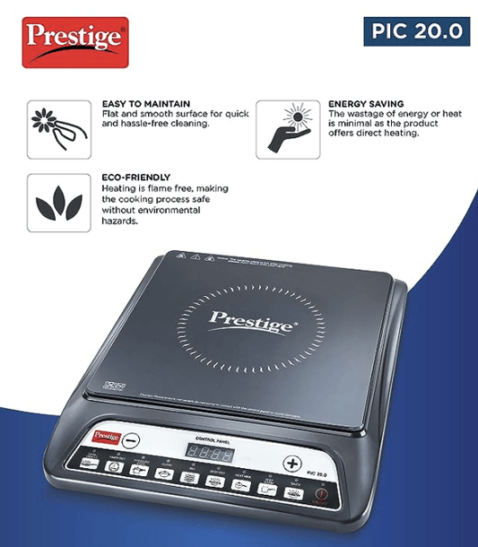 பிரெஸ்டீஜ் பிக் 20 நியோ இண்டக்ஷன் குக்டாப் 1600W | இந்திய மெனு விருப்பங்கள் | தானியங்கி மின்னழுத்த சீராக்கி | பயனர் முன்-செட், கையேடு, கருப்பு நிறத்துடன் கூடிய டைமர் 