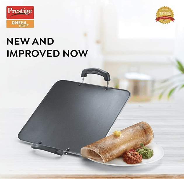 பிரெஸ்டீஜ் அலுமினியம் ஒமேகா செலக்ட் பிளஸ் எச்சம் இல்லாத நான்-ஸ்டிக் ஹெவி கேஜ் ஸ்கொயர் தாவா, 30 செ.மீ, கருப்பு 