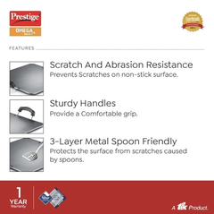 Prestige Aluminium Omega Select Plus Residue Free Non-Stick Heavy Gauge Square Tawa, 30 cm, Black-2