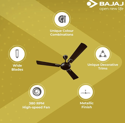 Bajaj Grace BBD Plus Ceiling Fan 1200mm, Timber Golden, (251128)