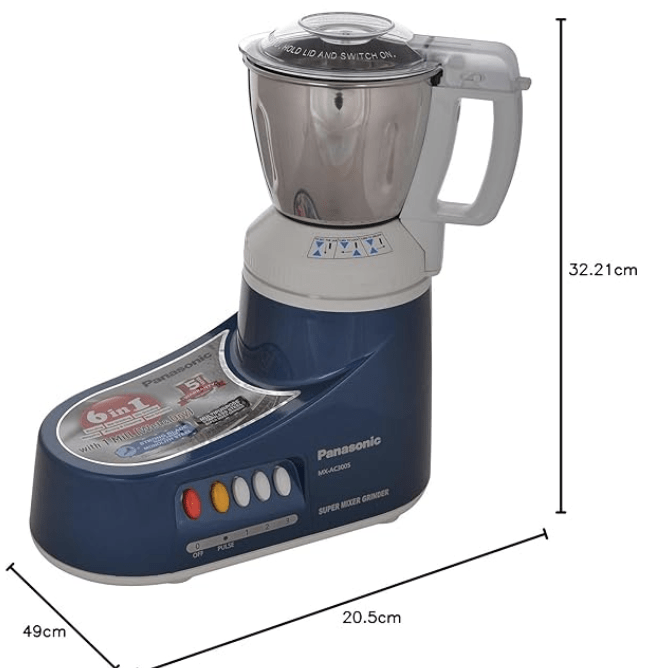 Panasonic Super MX-AC300S 550-Watt Mixer Grinder with 3 Jars (Blue)