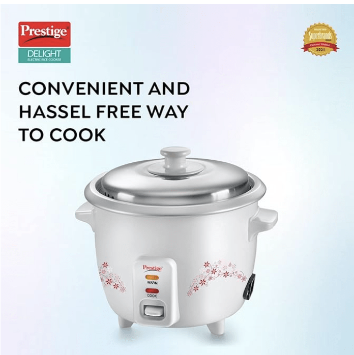 Prestige Delight PRWO 1.0 L Electric Rice Cooker|Detachable power cord|Durable body|Cool touch handles|White|1 year warranty on product & 5 years warranty on heating plate-2