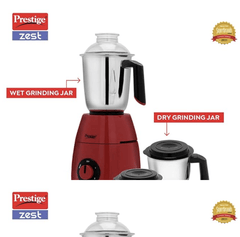 Prestige Zest 750 W Mixer Grinder with 3 SS Jars, Red, Small-3
