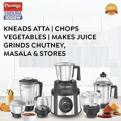 Prestige Endura 1000W Mixer Grinder with 6 Jar s| Heavy-Duty Ball Bearing Motor | 3 Stainless Steel Jars + 1 Juicer + 1 Mix-O-Keep + 1 Multi-Utility | SS Baldes | Black | 5Y Motor Warranty-4