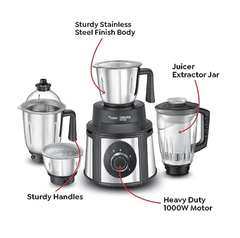 Prestige Endura 1000W Mixer Grinder with Ball Bearing Technology(Stainless Steel 4 Jars, Black & Silver)-2