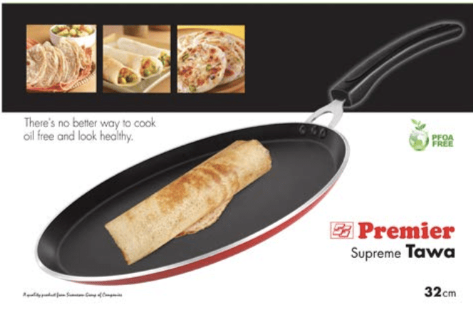 PREMIER Non Stick Aluminium Red Tawa Supreme, 32 cm - Code-019005, Medium