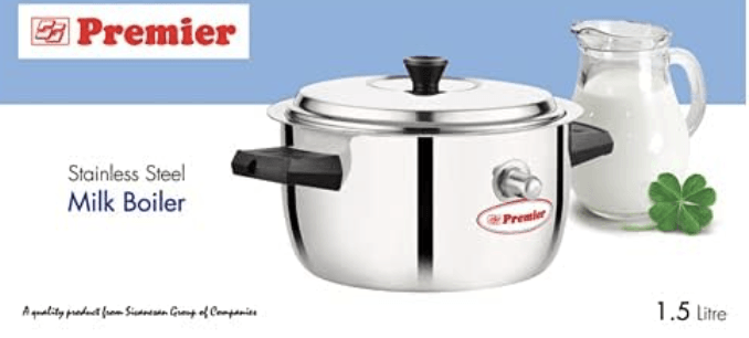 Premier Stainless Steel Milk Boiler 1.5 Litre Induction Compatible with Whistle Indication