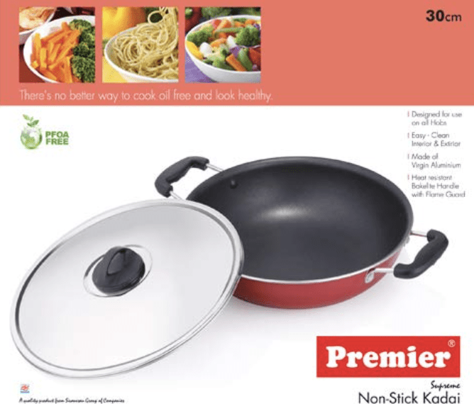 Premier Non Stick Kadai with SS lid 30cm-2