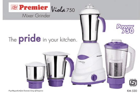 PREMIER VIOLA PLUS MIXER GRINDER WITH JUICER JAR & 3 STAINLESS STEEL JAR 230V 750W CODE - 021085