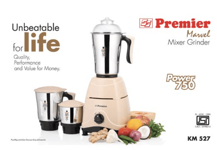 PREMIER MARVEL MIXER GRINDER WITH 3 STAINLESS STEEL JAR 230V&750W CODE - 021080-2