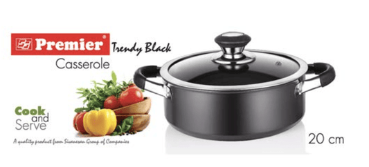 Premier Hard Anodised Trendy Black Casserole Cook&Serve with Glass lid 20cm Code-109040