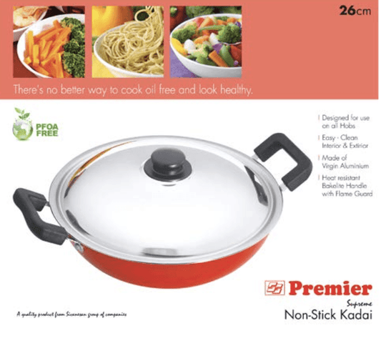 Premier Non Stick Kadai with SS lid 26cm