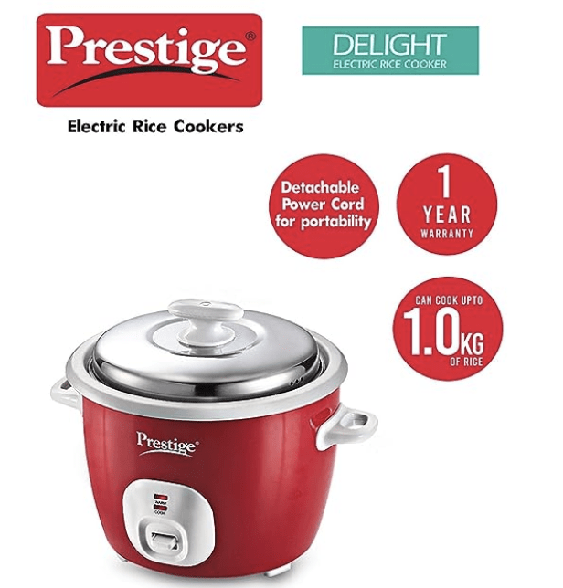 Prestige Delight Electric Rice Cooker Cute 1.8-2 700 watts with 2 Aluminium Cooking Pans (1.8 Liters, Red)-4