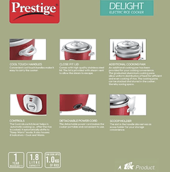Prestige Delight Electric Rice Cooker Cute 1.8-2 700 watts with 2 Aluminium Cooking Pans (1.8 Liters, Red)-3