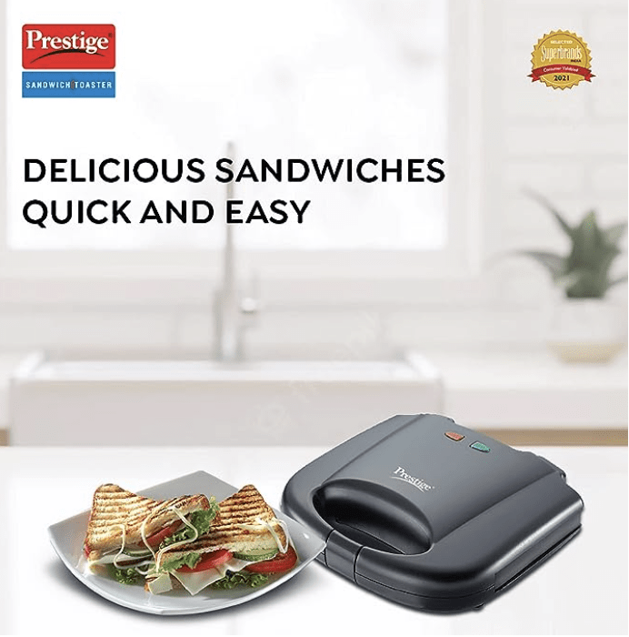 Prestige PGMFB 800 Watt Grill Sandwich Toaster with Fixed Grill Plates, Black-2