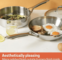 Meyer Select Nickel Free Stainless Steel 3 Piece Cookware Set | Steel Cookware for Kitchen | Induction Base cookware Set l Stainless Steel with Heavy Bottom - 24cm Sautepan + 20cm Frypan, Silver-3