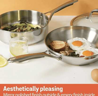 Meyer Select Nickel Free Stainless Steel 3 Piece Cookware Set | Steel Cookware for Kitchen | Induction Base cookware Set l Stainless Steel with Heavy Bottom - 24cm Sautepan + 20cm Frypan, Silver