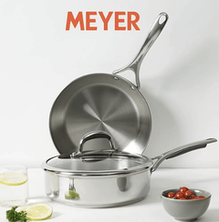 Meyer Select Nickel Free Stainless Steel 3 Piece Cookware Set | Steel Cookware for Kitchen | Induction Base cookware Set l Stainless Steel with Heavy Bottom - 24cm Sautepan + 20cm Frypan, Silver-2