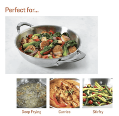 Meyer Select Nickel Free Stainless Steel Kadai | Kadhai with Glass Lid | Steel Kadai with Triply Base | Stainless Steel Cookware for Deep Frying| Gas and Induction Compatible, 30cm/ 4 Liters, Silver-2