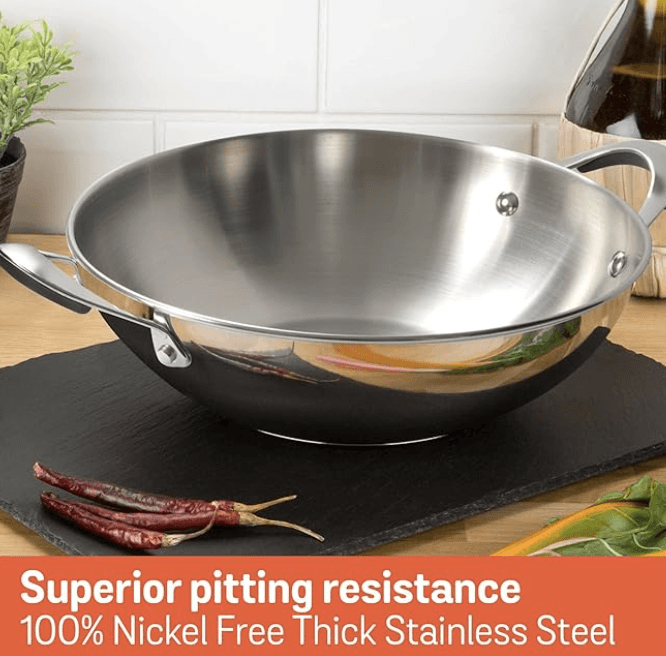 Meyer Select Nickel Free Stainless Steel Kadai | Kadhai with Glass Lid | Steel Kadai with Triply Base | Stainless Steel Cookware for Deep Frying| Gas and Induction Compatible, 30cm/ 4 Liters, Silver-3