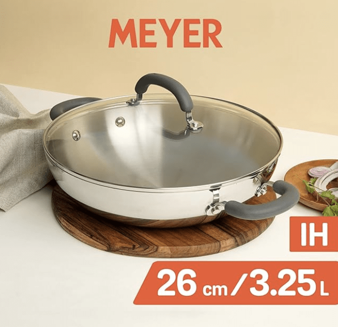 Meyer Trivantage Nickel Free Stainless Steel Triply Kadai | Steel Kadhai with Lid | Stainless Steel Cookware with Induction Base | Big Stainless Steel Kadhai | Kadhai for deep Fry, 26cm, Silver