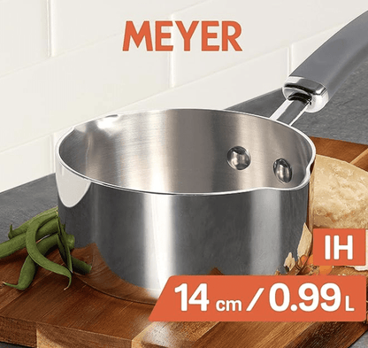 Meyer Trivantage Nickel Free Stainless Steel Triply Cookware Milkpan | Milk Pot | Tea Pan | Steel pan Induction Bottom | Small Milk Boiling Vessel 14cm, Silver