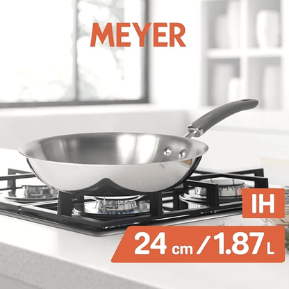 Meyer Trivantage Nickel Free Stainless Steel Triply Frypan | Steel Pan for Cooking | Fry pan Tri ply with Heavy Bottom | Frying Pan Small | Gas and Induction Base, 24cm/ 1.87 Litre, Silver
