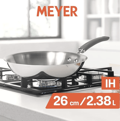 Meyer Trivantage Nickel Free Stainless Steel Triply Frypan | Steel Pan for Cooking | Fry pan Tri ply with Heavy Bottom | Frying Pan Small | Gas and Induction Base, 26cm/ 2.38 Litre, Silver