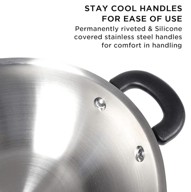 Meyer Centennial Nickel Free Kadai | Steel Kadhai for Deep Frying | Stainless Steel Cookware | Deep Kadai | kadai with lid for Cooking | Steel kadhai Induction Base, 22cm, Blue Diamond