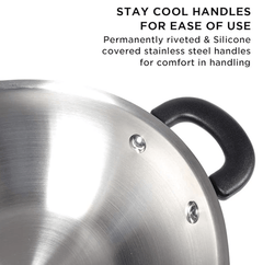 Meyer Centennial Nickel Free Kadai | Steel Kadhai for Deep Frying | Stainless Steel Cookware | Deep Kadai | kadai with lid for Cooking | Steel kadhai Induction Base, 22cm, Blue Diamond-4