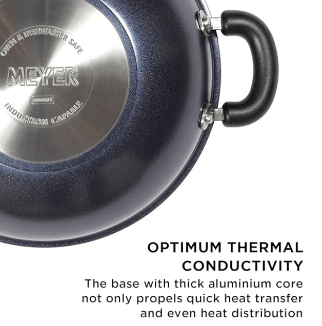Meyer Centennial Nickel Free Kadai | Steel Kadhai for Deep Frying | Stainless Steel Cookware | Deep Kadai | kadai with lid for Cooking | Steel kadhai Induction Base, 22cm, Blue Diamond