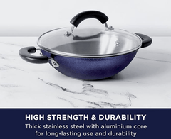 Meyer Centennial Nickel Free Kadai | Steel Kadhai for Deep Frying | Stainless Steel Cookware | Deep Kadai | kadai with lid for Cooking | Steel kadhai Induction Base, 22cm, Blue Diamond-2