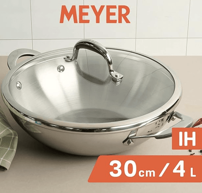 Meyer Select Nickel Free Stainless Steel Kadai | Kadhai with Glass Lid | Steel Kadai with Triply Base | Stainless Steel Cookware for Deep Frying| Gas and Induction Compatible, 30cm/ 4 Liters, Silver
