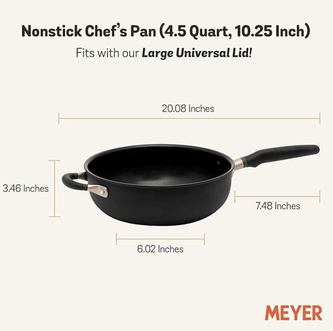 Meyer Accent Series Hard Anodized + Non-stick Chef's Pan/ Stir fry with Ergonomic Grip Silicone Handle| Gas and Induction Compatible, 4.5 Liters, Matte Black-4
