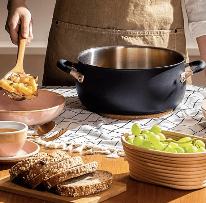 Meyer Accent Series Stainless Steel Dutch Oven| Biryani Pot| Cooking and Serving Casserole Pan with Ergonomic Grip Silicone Handles | Gas and Induction Compatible, 5 Liters-2