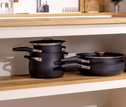 Meyer Accent Series Non Stick and Stainless Steel Spark Edition Cookware Set | Kitchen Set for Home | Induction Cookware Set | Pots and Pans cookware, 6 Piece, Matte Black