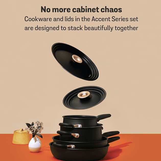 Meyer Accent Series Non Stick and Stainless Steel Spark Edition Cookware Set | Kitchen Set for Home | Induction Cookware Set | Pots and Pans cookware, 6 Piece, Matte Black-2