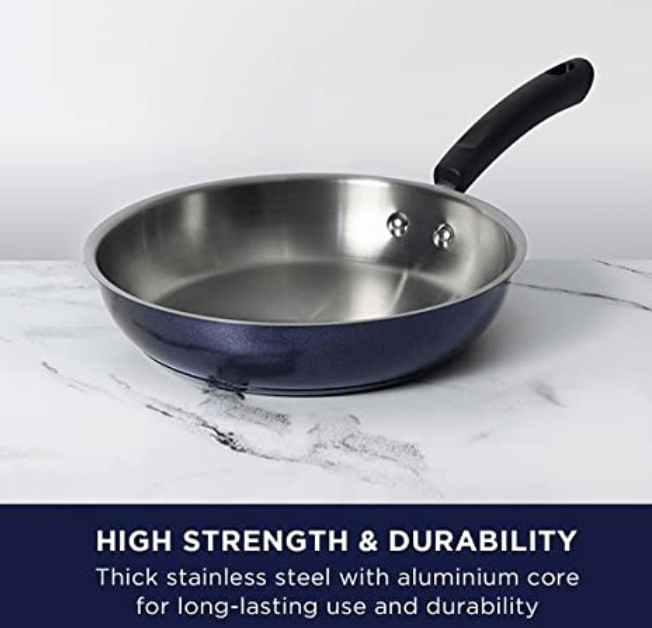 Meyer Centennial Nickel Free Stainless Steel Fry pan | Steel Frypan for Cooking | Stainless Steel Frying Pan | Small Frying Pan Induction Base, 24cm, Blue Diamond