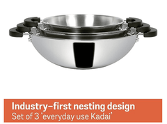 Meyer Kitchen Hacks 3 Piece Nickel Free Stainless Steel Kadai Set | Stainless Steel Cookware Set | Steel Wok Set | Kadhai Set Combo Offer | Induction Utensils Set for Kitchen, Grey-4