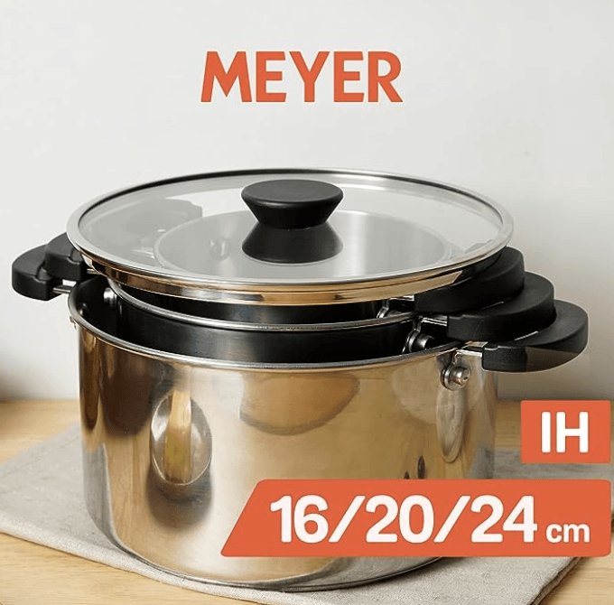 Meyer Kitchen Hacks Nickel Free Stainless Steel 3 Piece Casserole Set | Biryani Pot | Induction Cookware Set | Cooking Pot | Cooking Utensils for Kitchen- 16cm/ 20cm/ 24cm, Grey