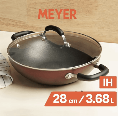 Meyer Merlot Aluminium Non-Stick Kadai | Kadhai with Glass Lid | Kadai for Deep Frying and Stir Frying | Gas and Induction Compatible ) 100% Toxic Free, 28cm/ 3.68 Litre