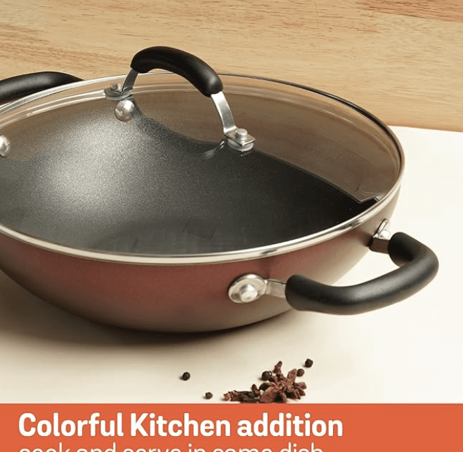 Meyer Merlot Aluminium Non-Stick Kadai | Kadhai with Glass Lid | Kadai for Deep Frying and Stir Frying | Gas and Induction Compatible ) 100% Toxic Free, 28cm/ 3.68 Litre